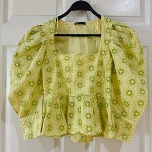 Zara Eyelet Embroidered Puff Sleeve Top size XS